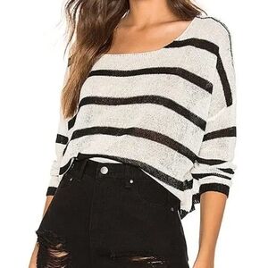Superdown Black White Stripe Sheer Open Knit Drop Shoulder Adriana Sweater LG